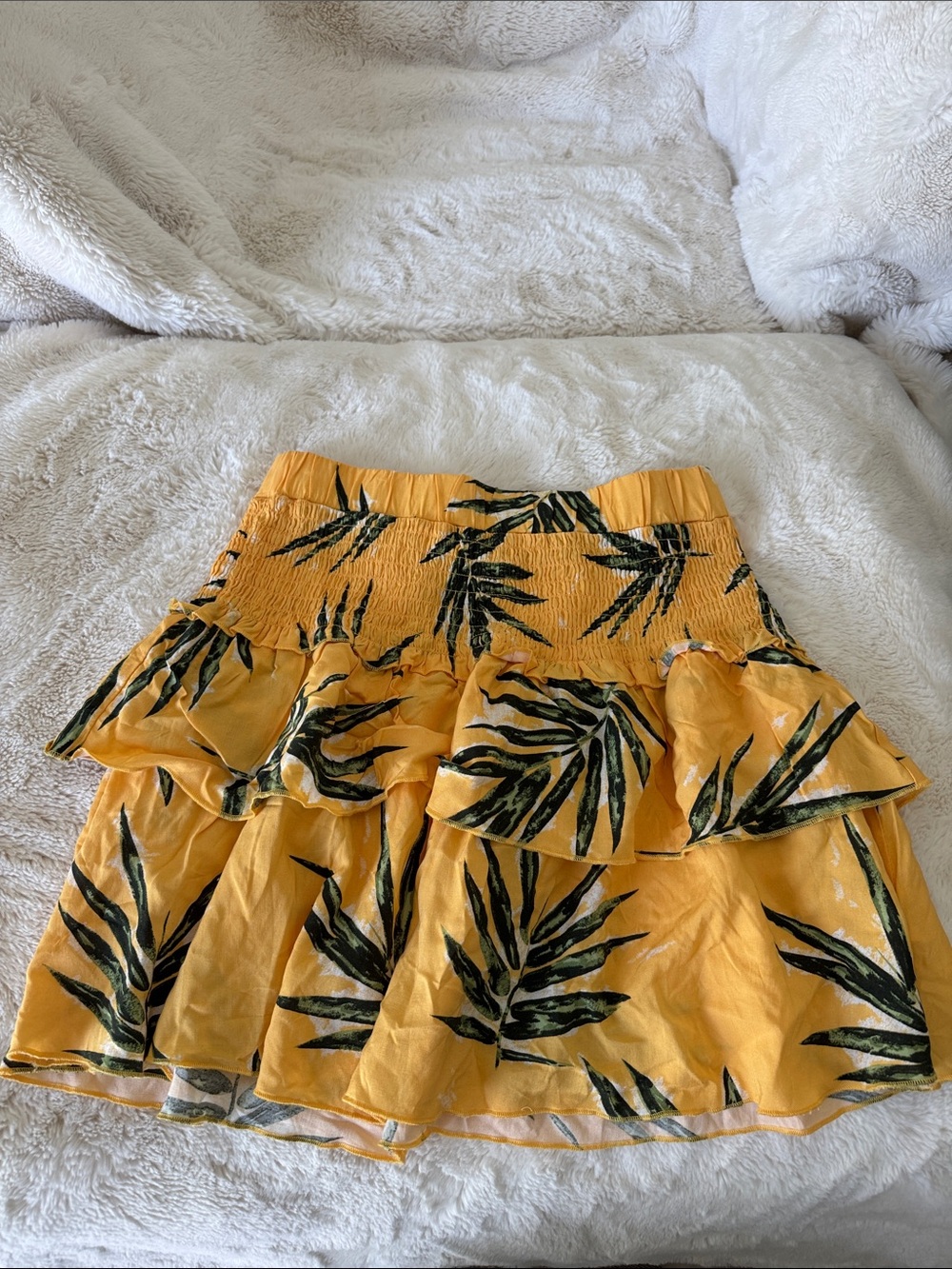miami Yellow Tropical Leaf Ruffle Mini Skirt